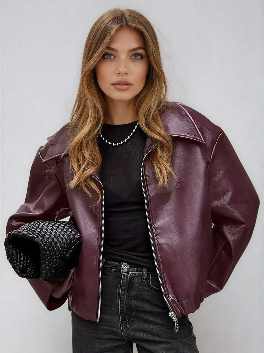 Liora Faux Leather Bomber Jacket