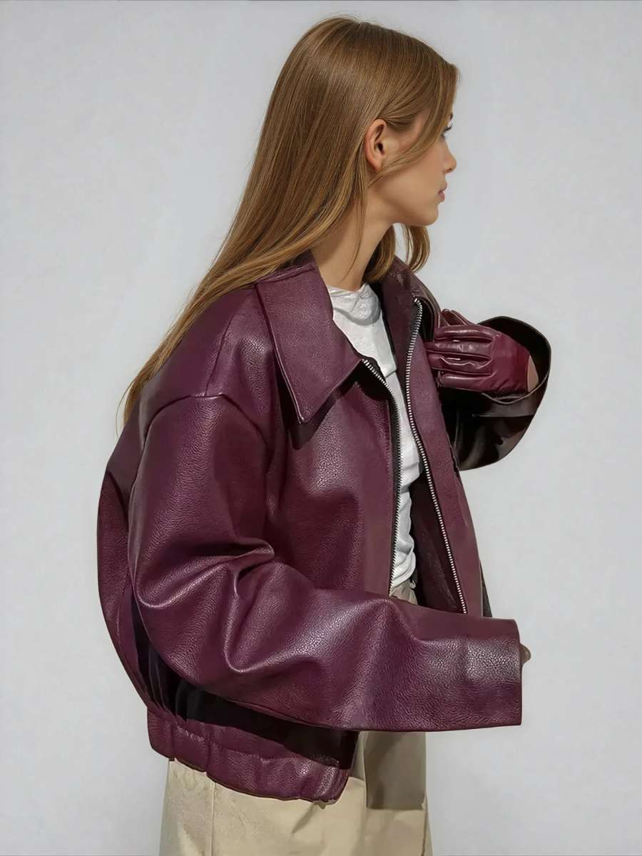Liora Faux Leather Bomber Jacket