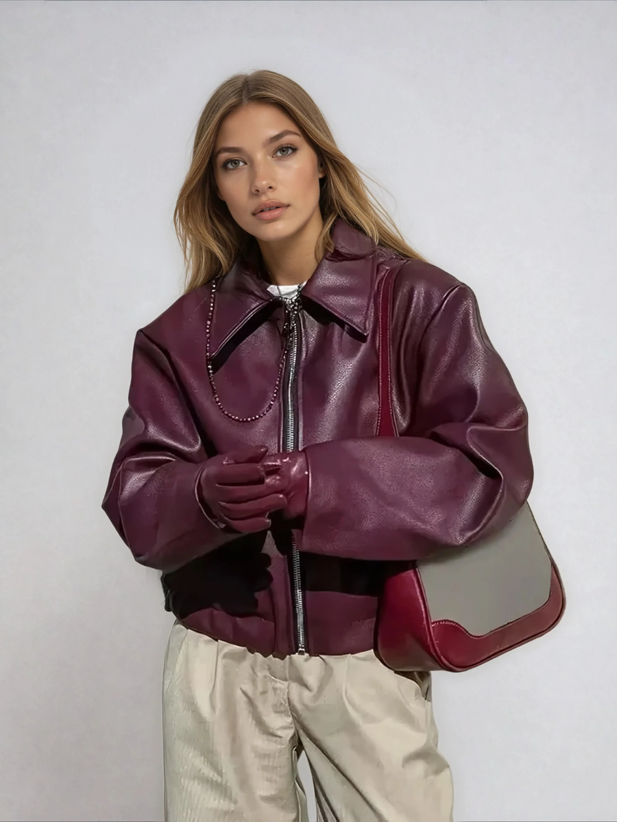Liora Faux Leather Bomber Jacket